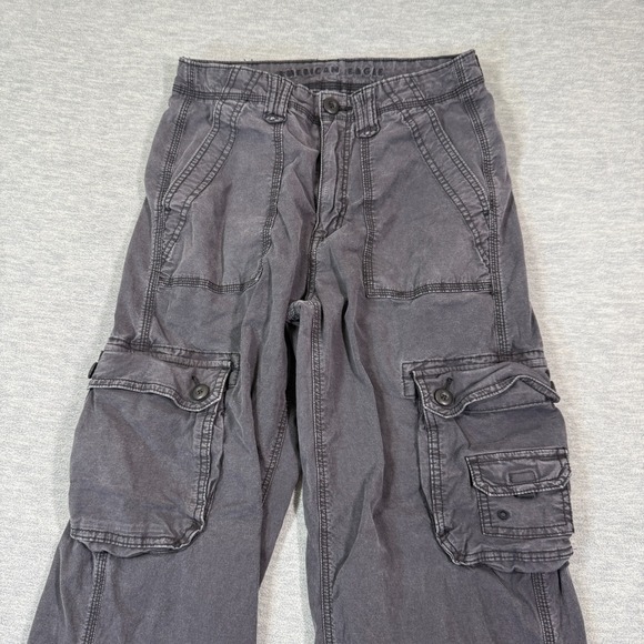 American Eagle Pants Women 2 Baggy Jogger Grey High Rise Cargo Multi Pocket Y2K - Picture 2 of 11
